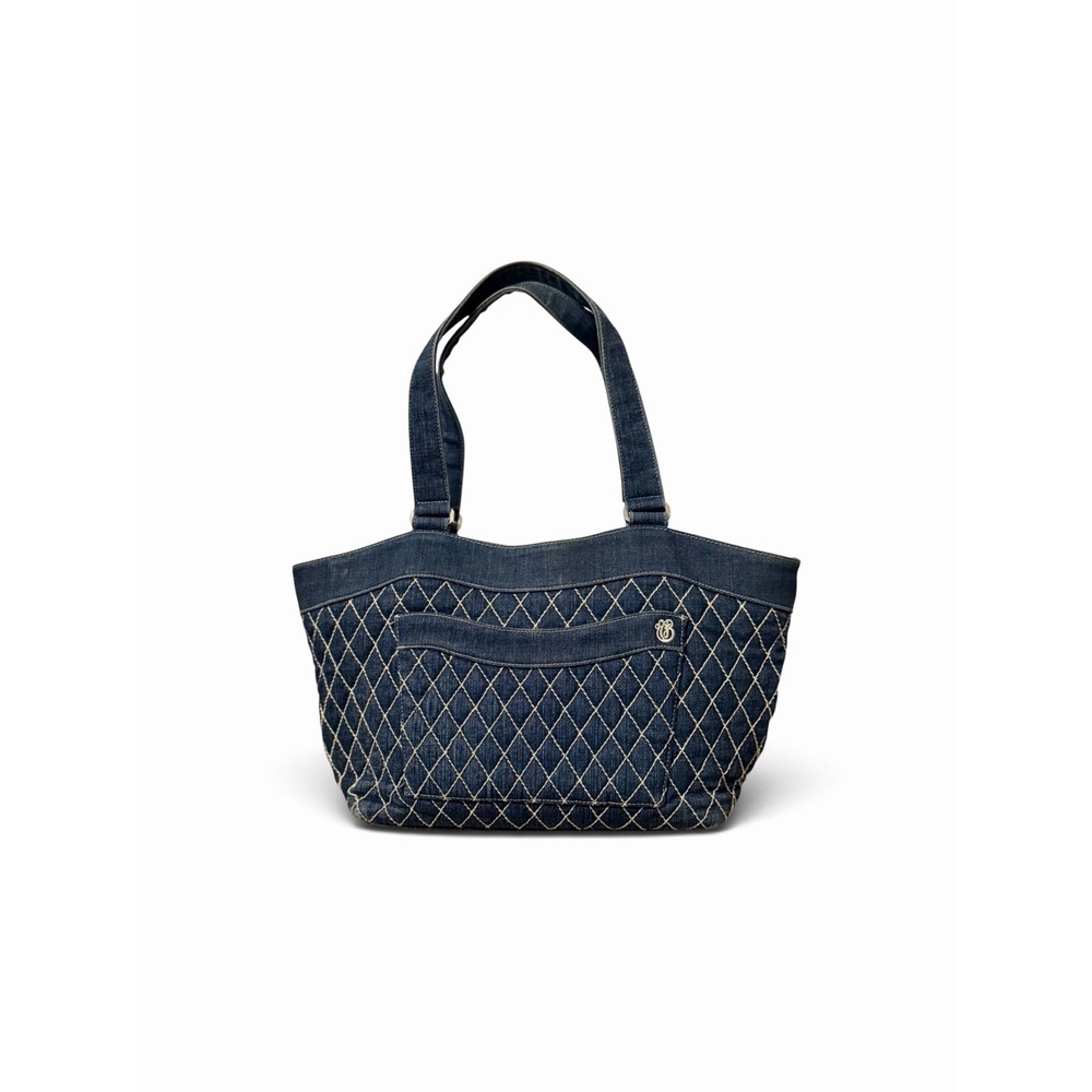 Rare Vintage Vera Bradley Y2K Quilted Denim Shoulder Tote Bag Capri Blue Retired
